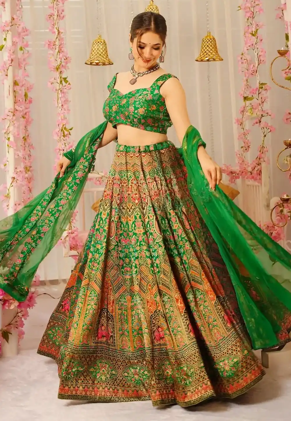 Green Silk Floral print Lehenga choli 315814