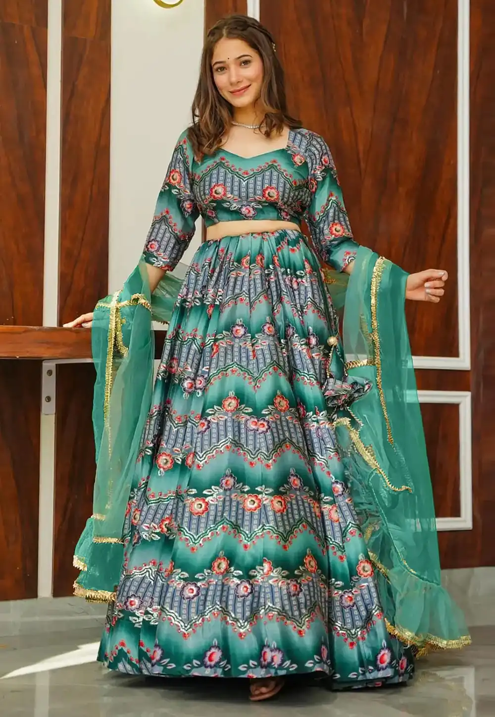 Green Silk Floral print Lehenga choli 315816