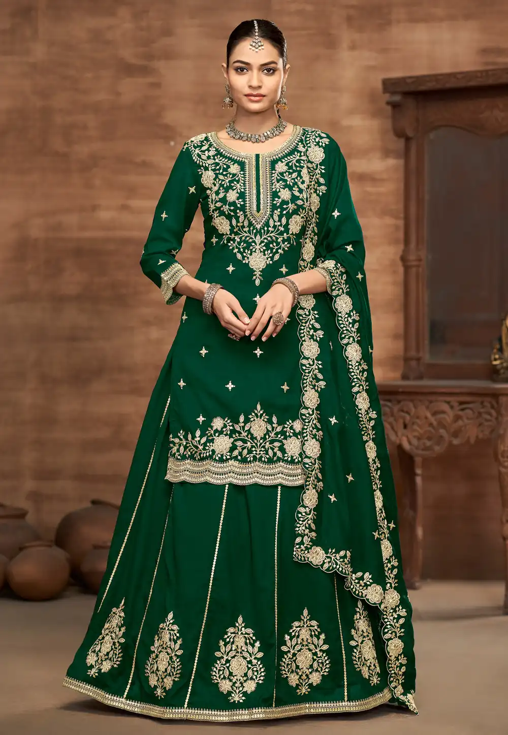 Green Silk Indo Western Lehenga Choli 313478