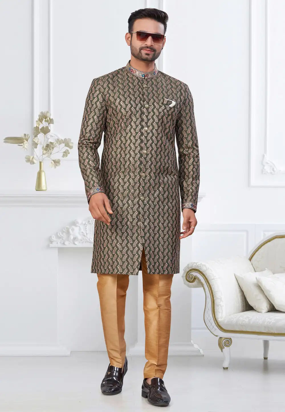 Green Silk Indo Western Suit 317873
