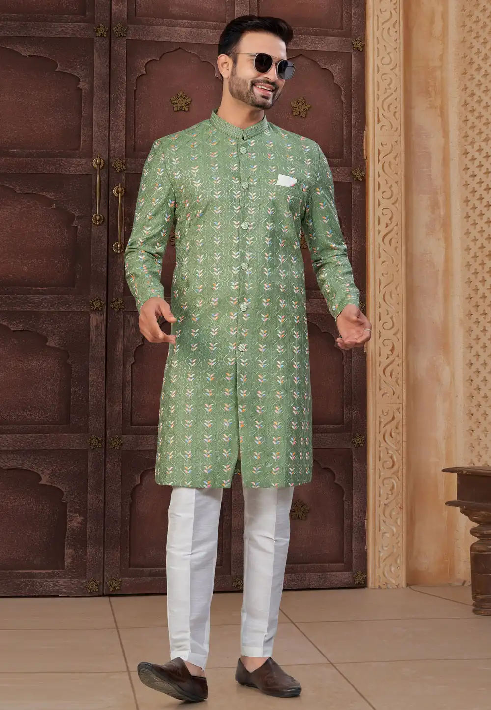 Green Silk Indo Western Suit 317883