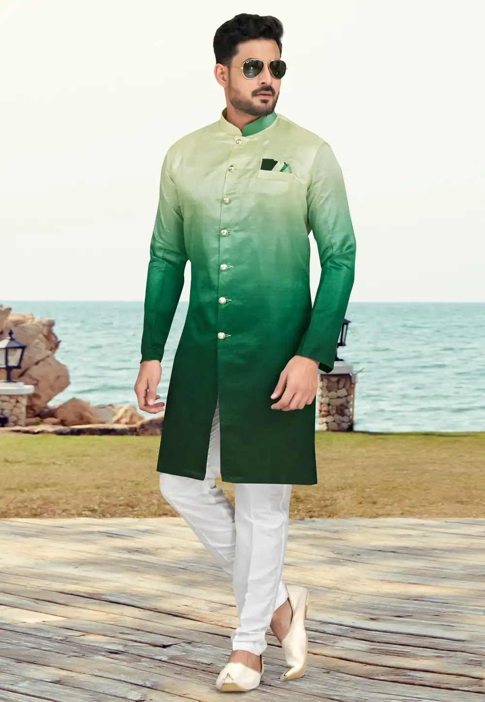 Green Silk Indo Western Suit 279728