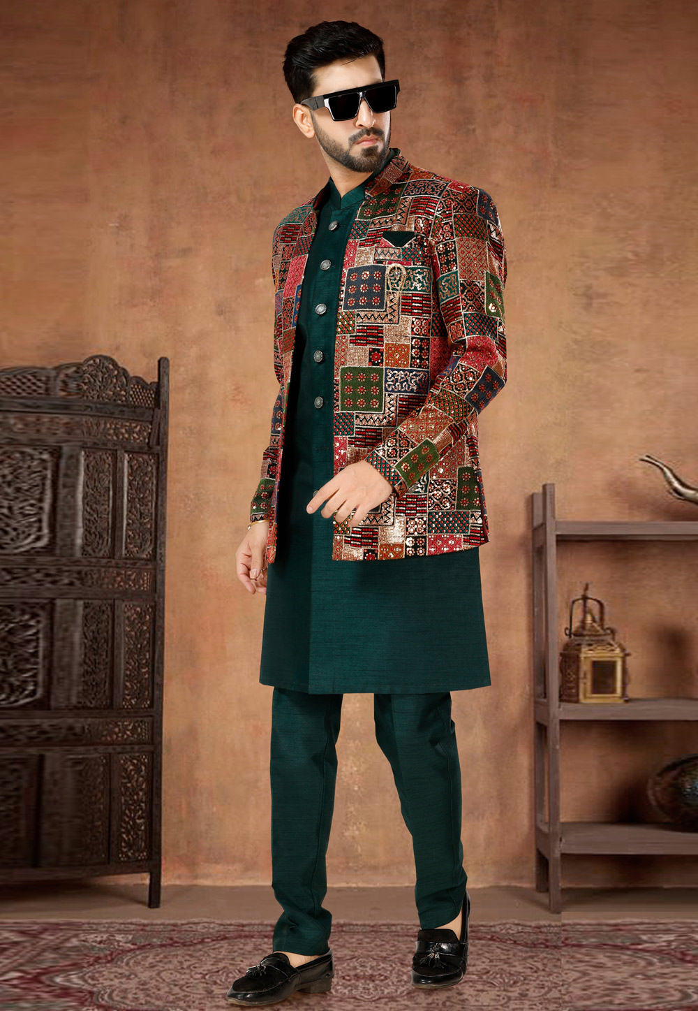 Green Silk Indo Western Suit 282982