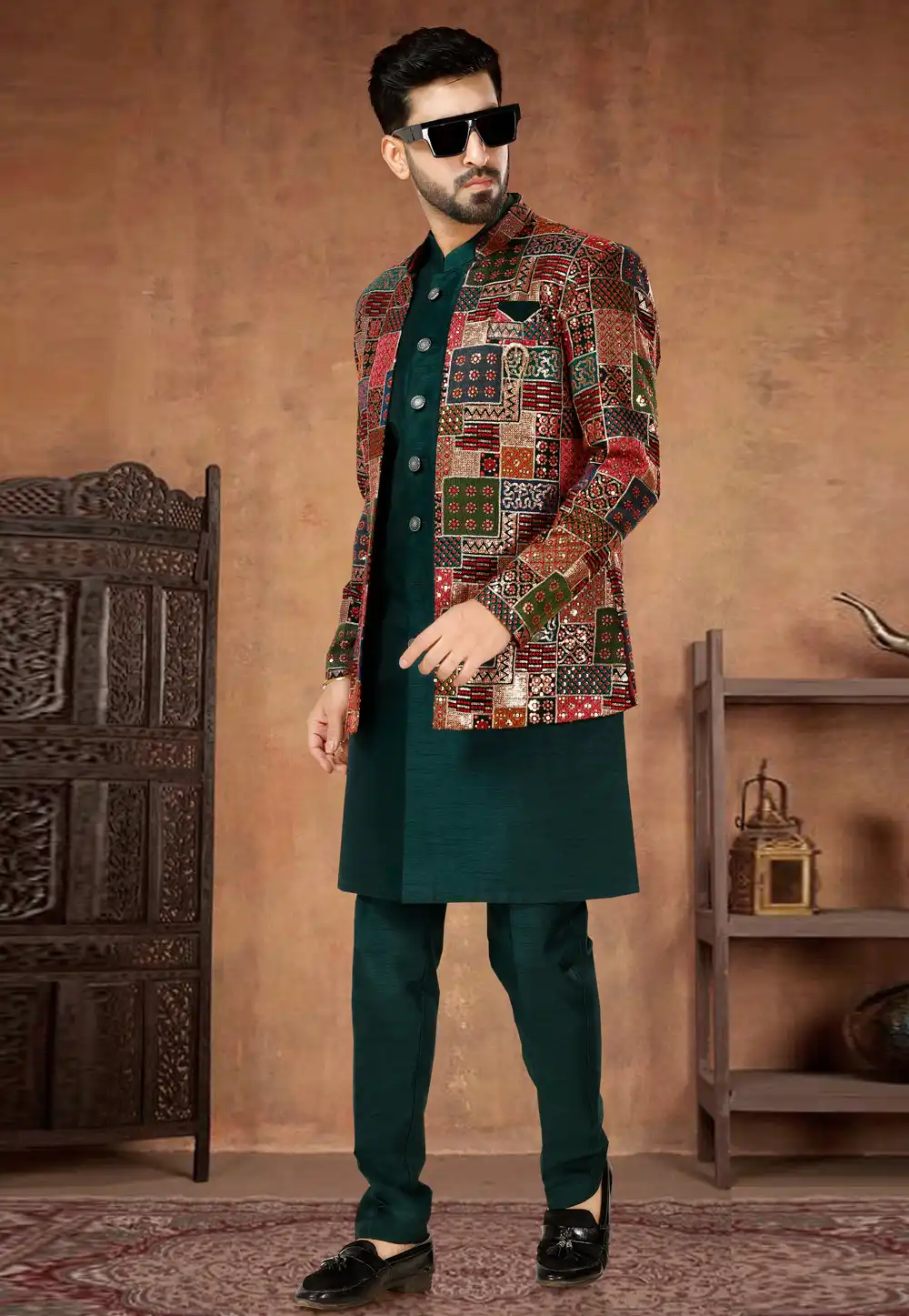 Green Silk Indo Western Suit 282982