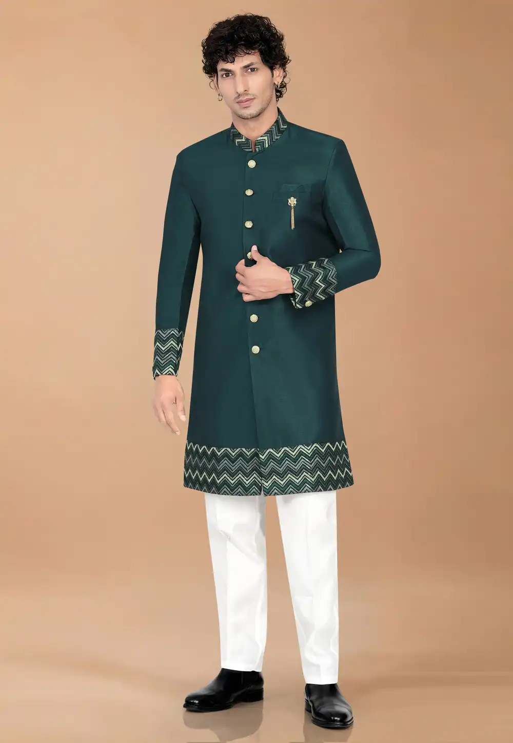 Green Silk Indo Western Suit 329881