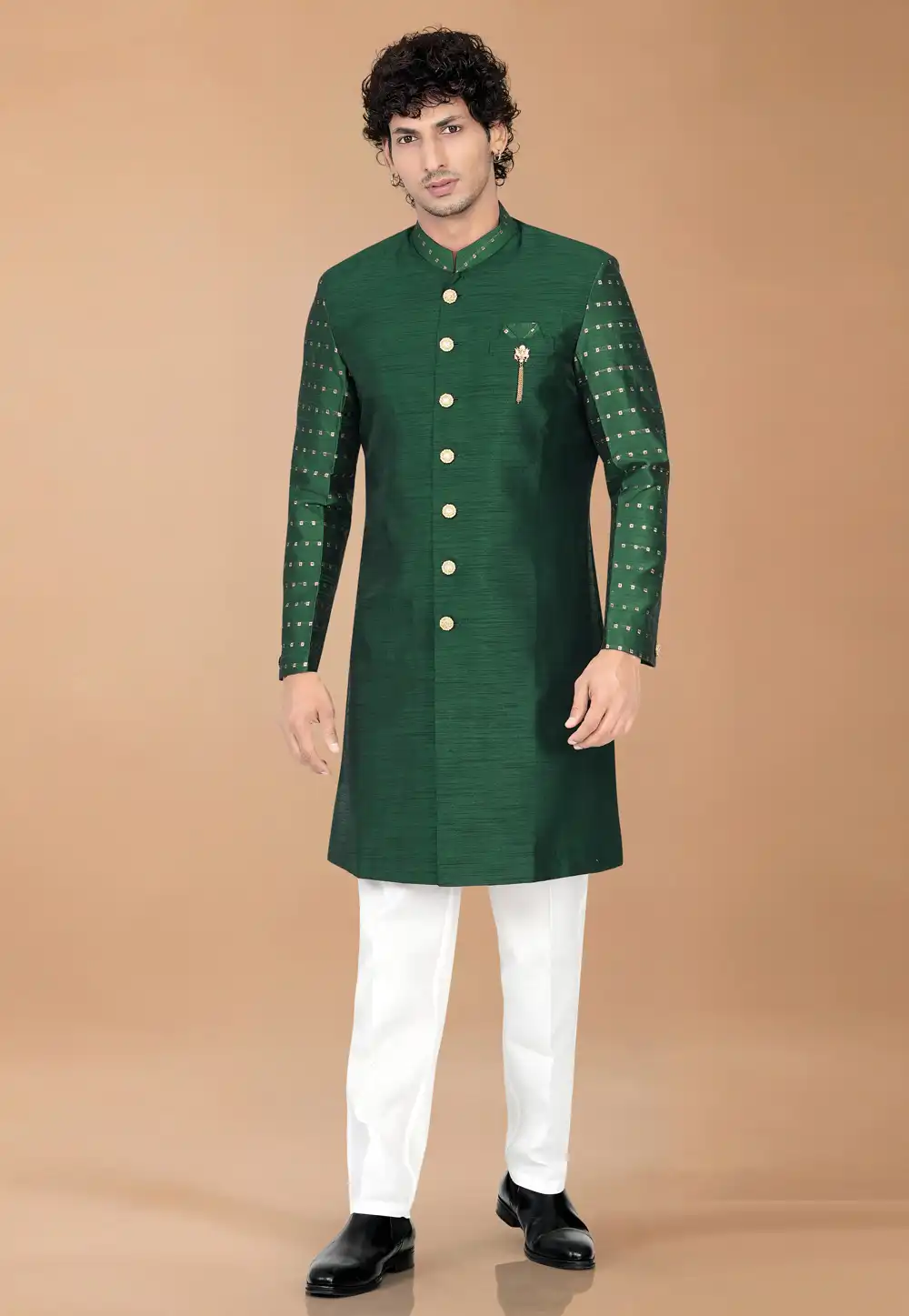 Green Silk Indo Western Suit 329885