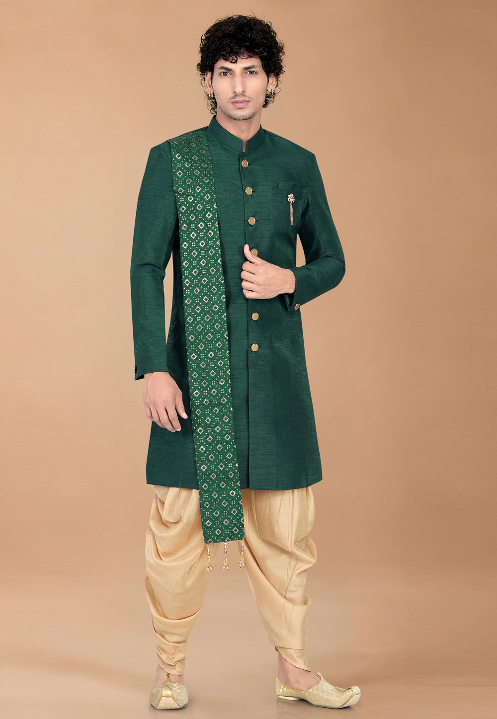 Green Silk Indo Western Suit 329892