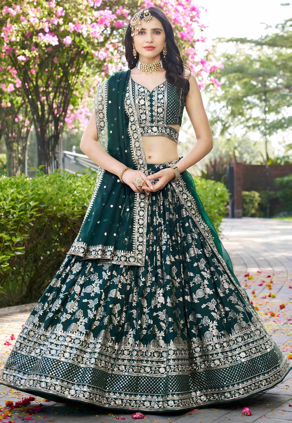 Green Silk Jacquard Circular Lehenga Choli 312560