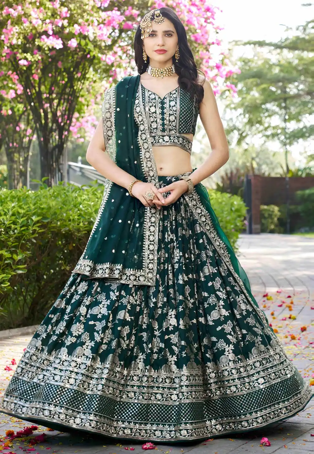 Green Silk Jacquard Circular Lehenga Choli 312560