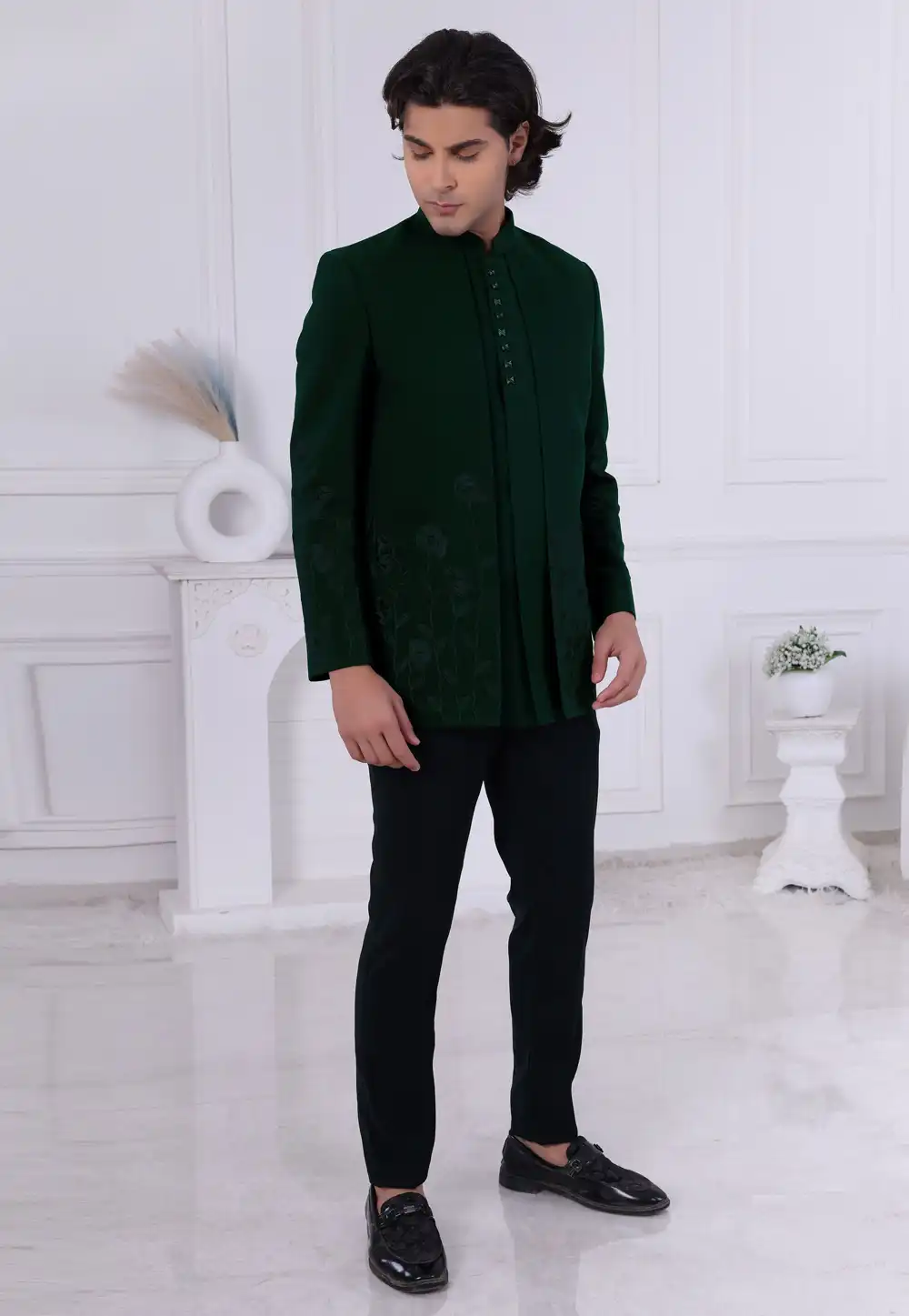 Green Silk Jodhpuri Suit 315028
