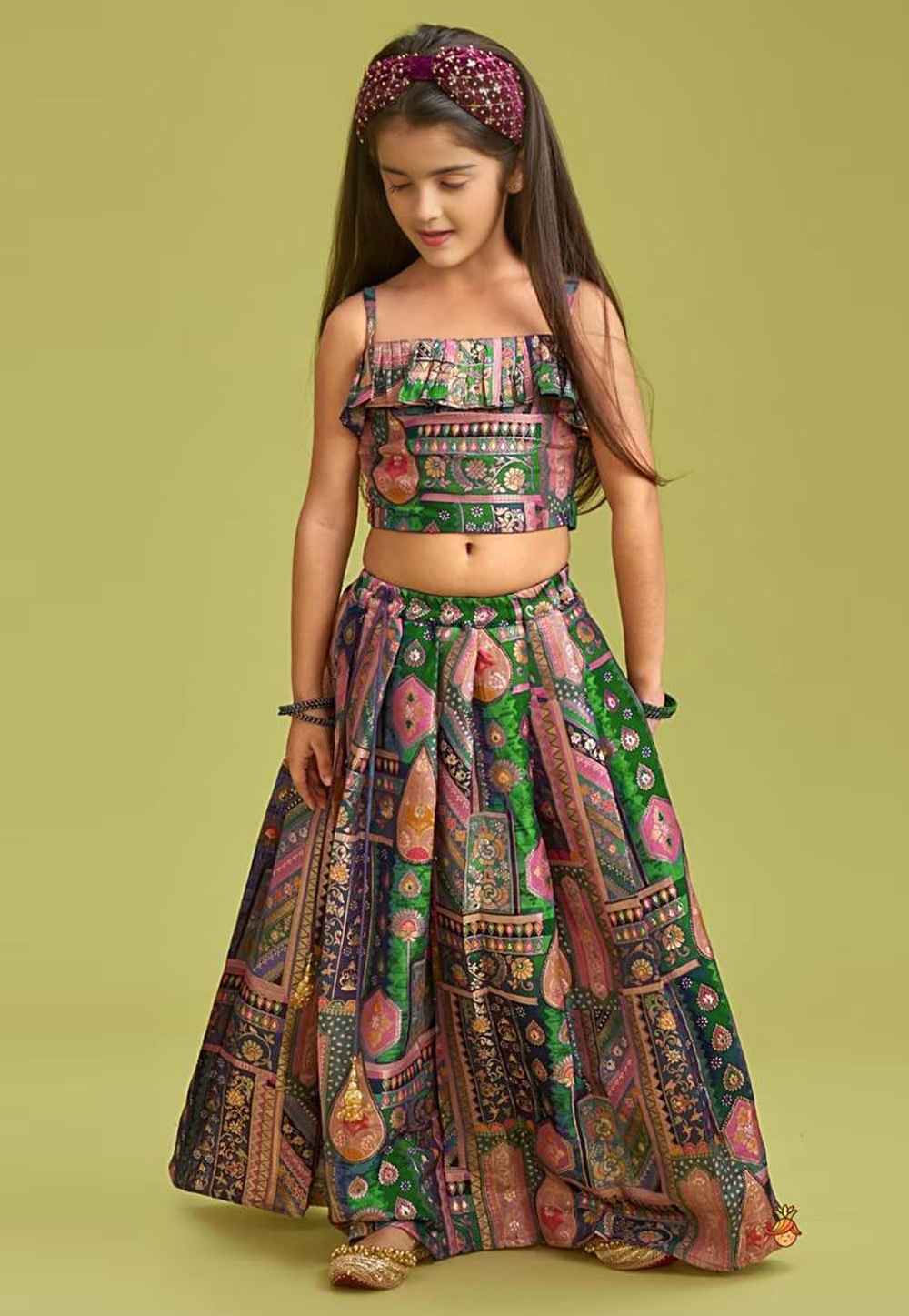Green Silk Kids Lehenga Choli 321212