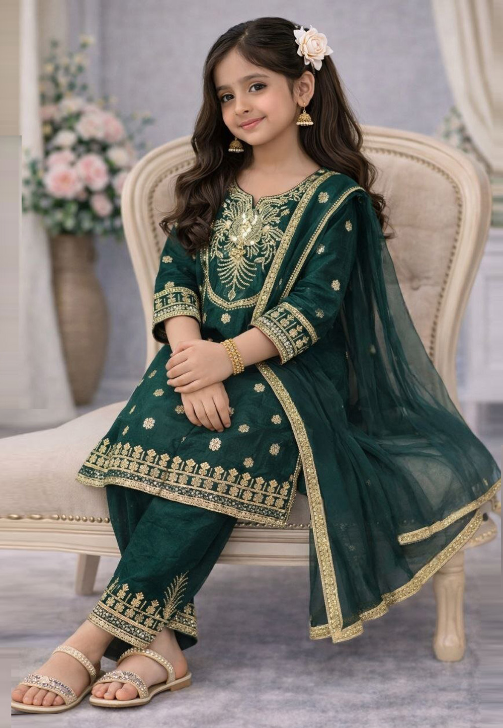 Green Silk Kids Pant Style Suit 329908