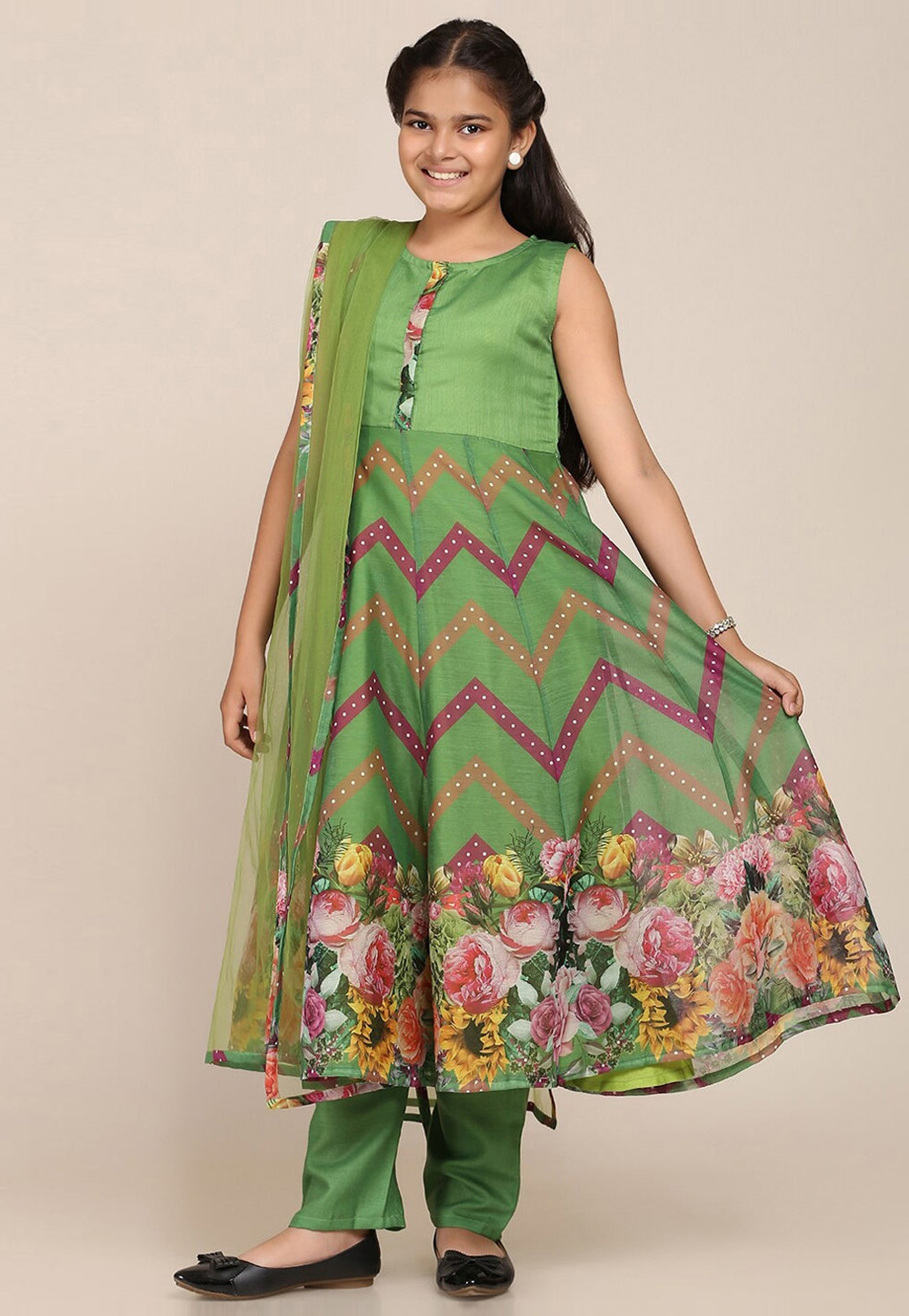Green Silk Kids Pant Style Suit 282631