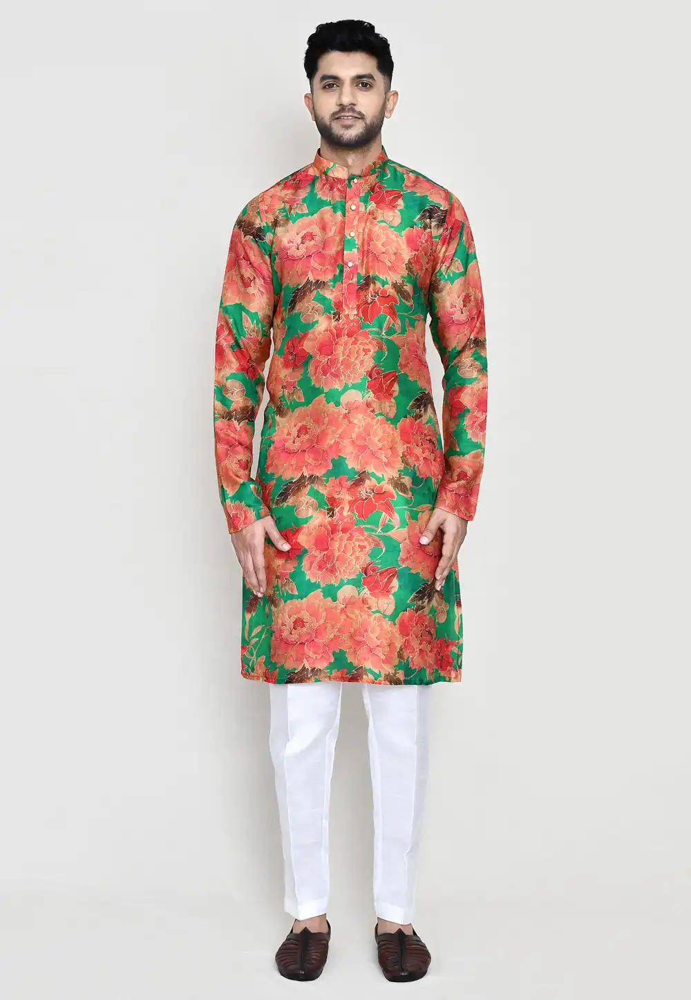 Green Silk Kurta Pajama 306084