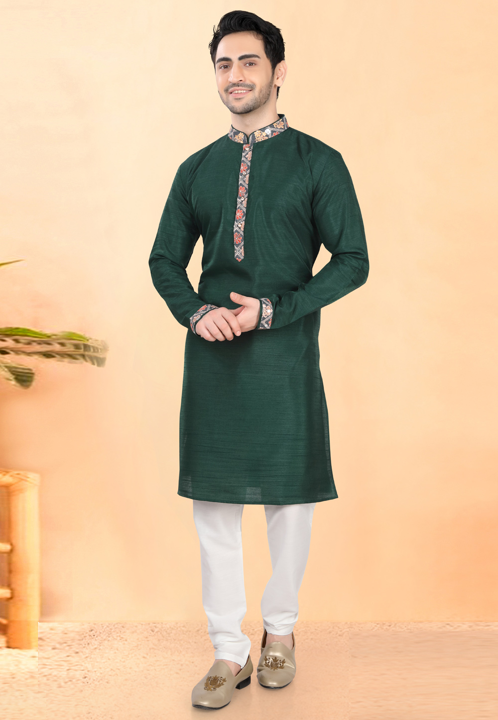 Green Silk Kurta Pajama 307933
