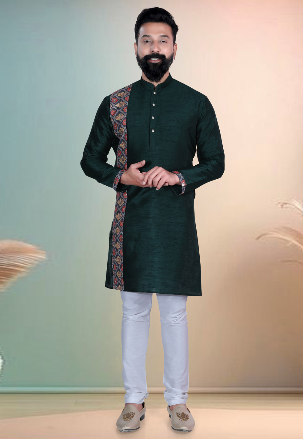 Green Silk Kurta Pajama 318625