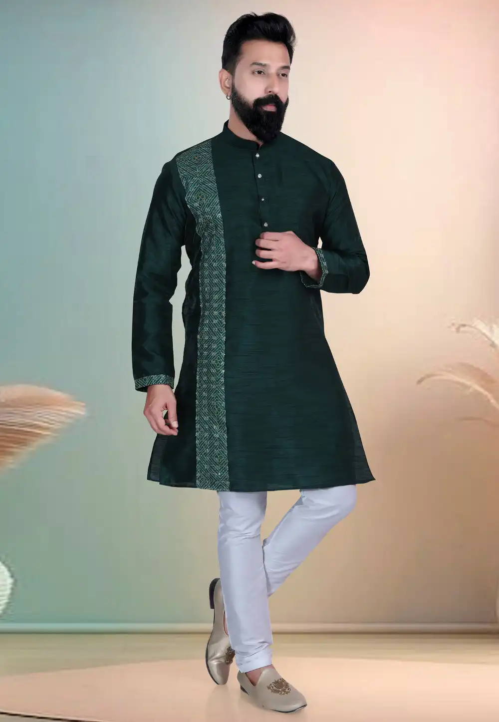 Green Silk Kurta Pajama 318634