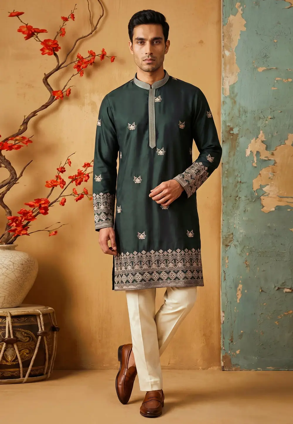 Green Silk Kurta Pajama 336191
