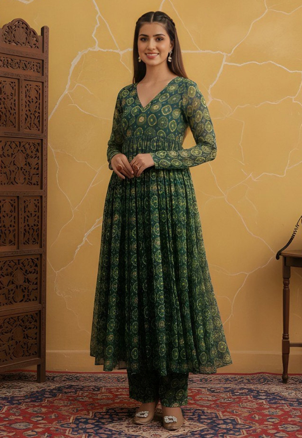 Green Silk Kurta Set With Pent 321917