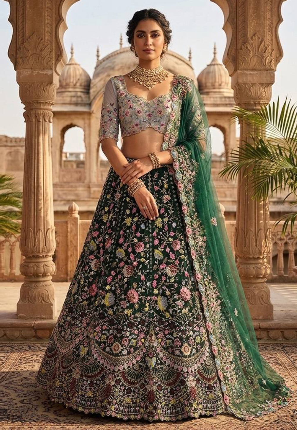 Green Silk Lehenga Choli 328797