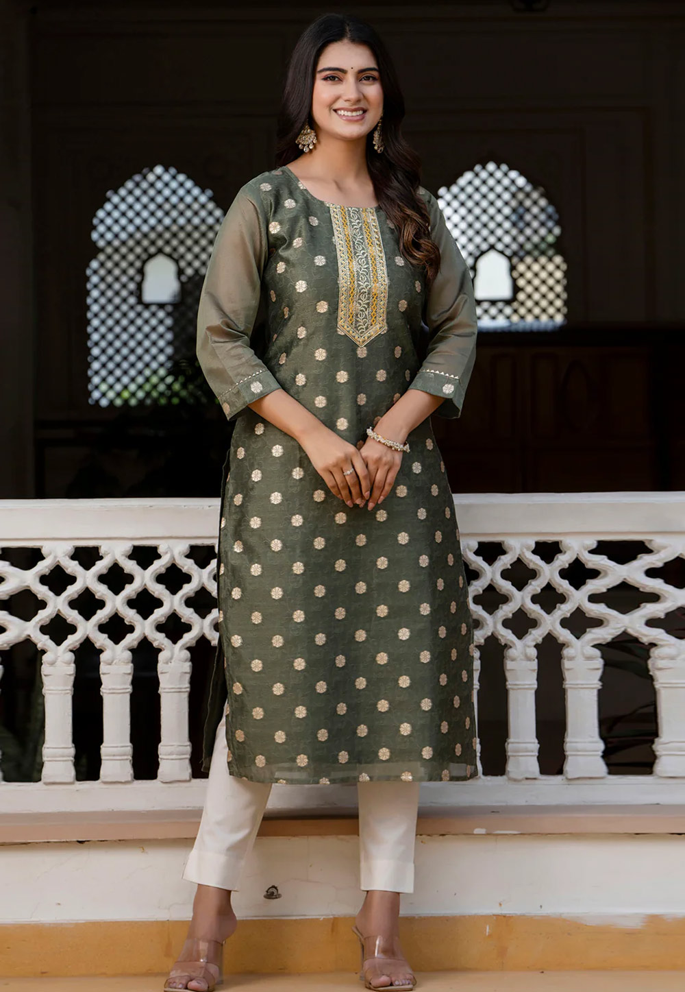 Green Silk Long Kurti 307061