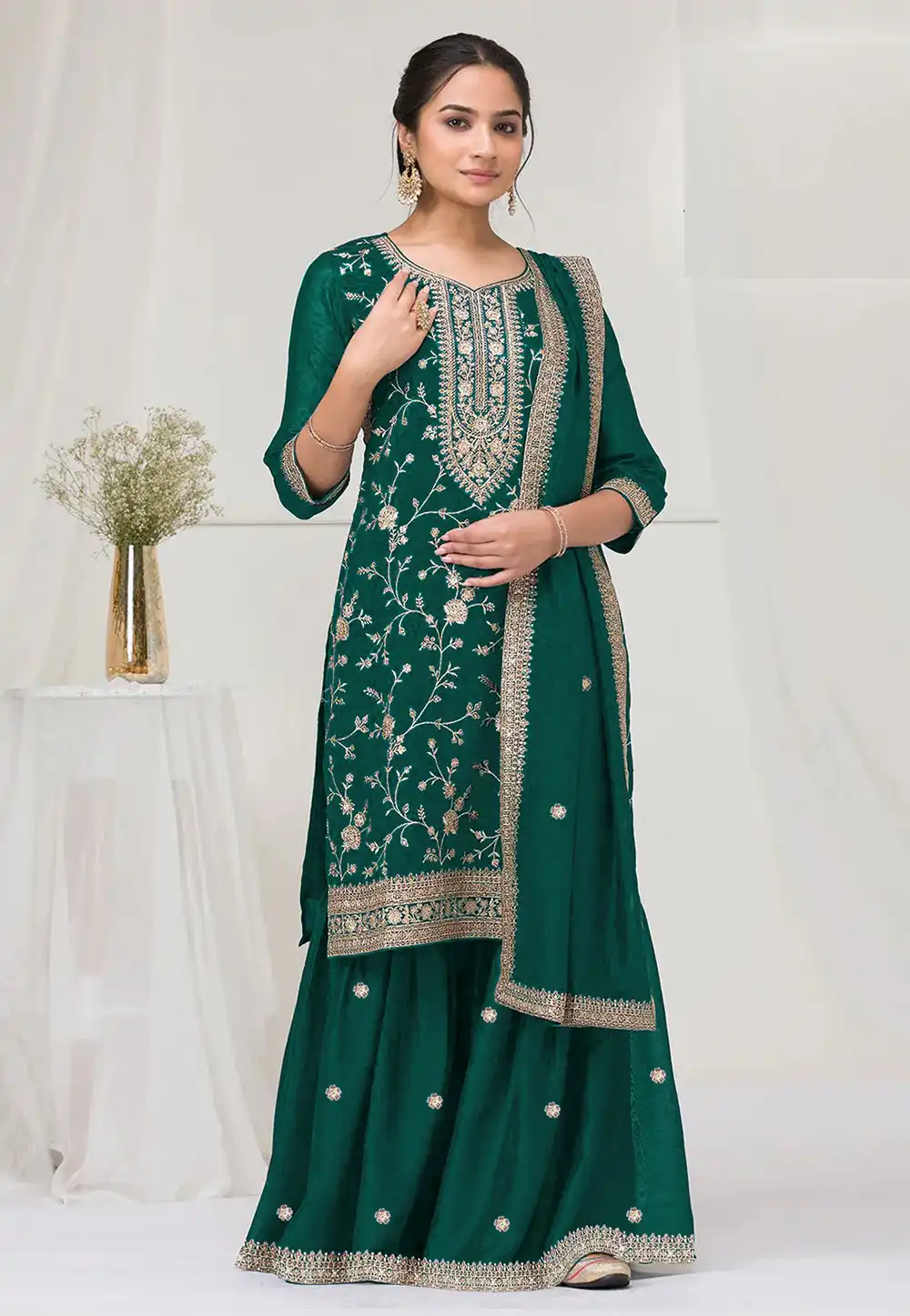 Green Silk Pakistani Suit 317184