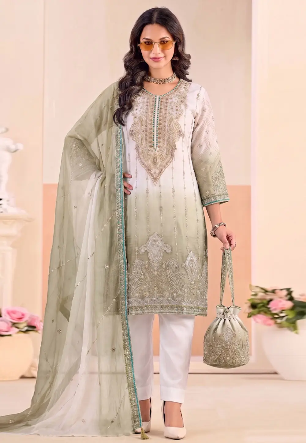 Green Silk Pakistani Suit 331167