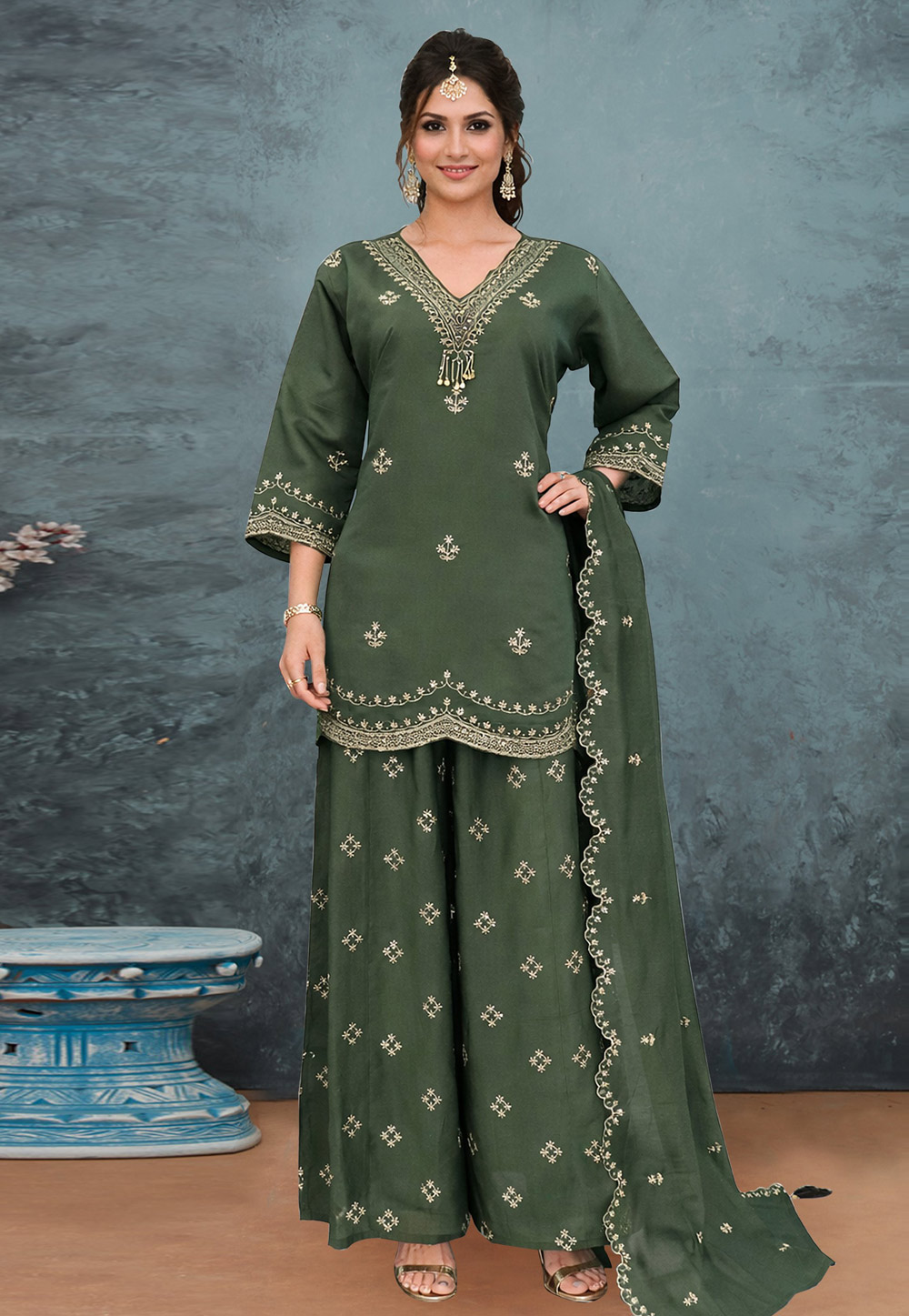 Green Silk Palazzo Suit 328262