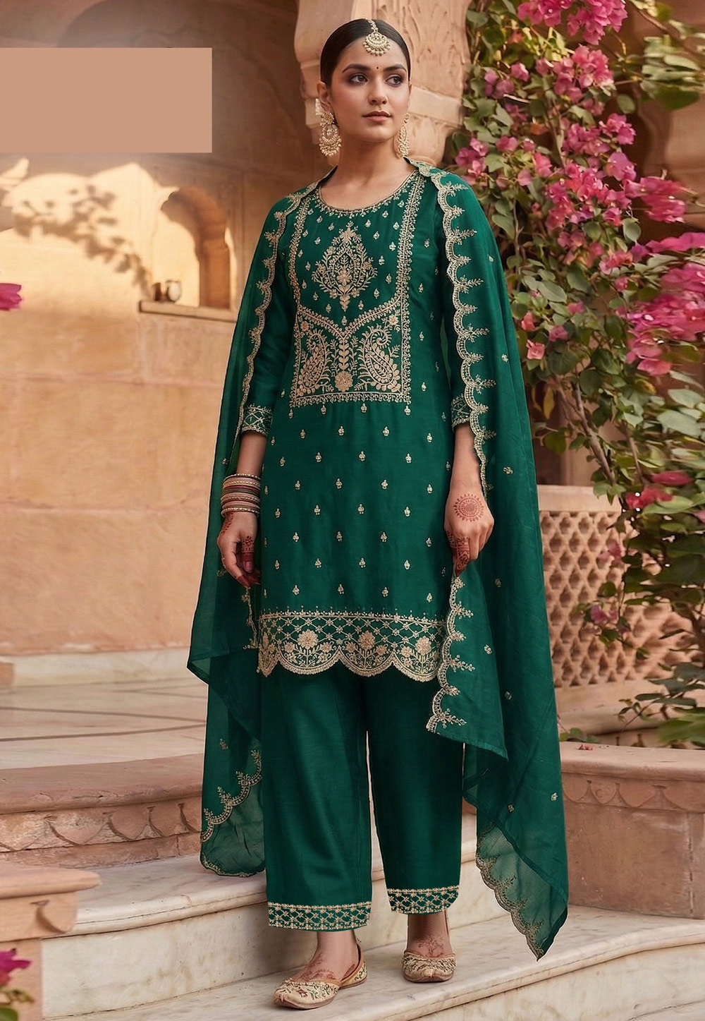 Green Silk Palazzo Suit 326988