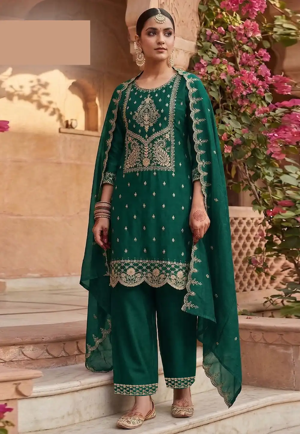 Green Silk Palazzo Suit 326988