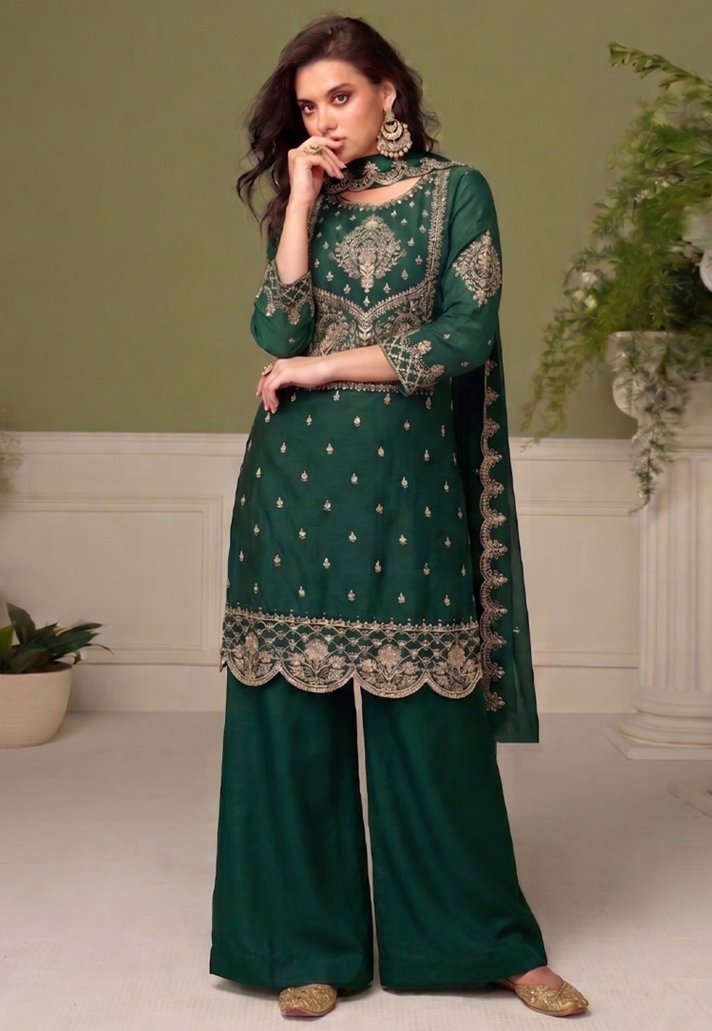 Green Silk Palazzo Suit 329743