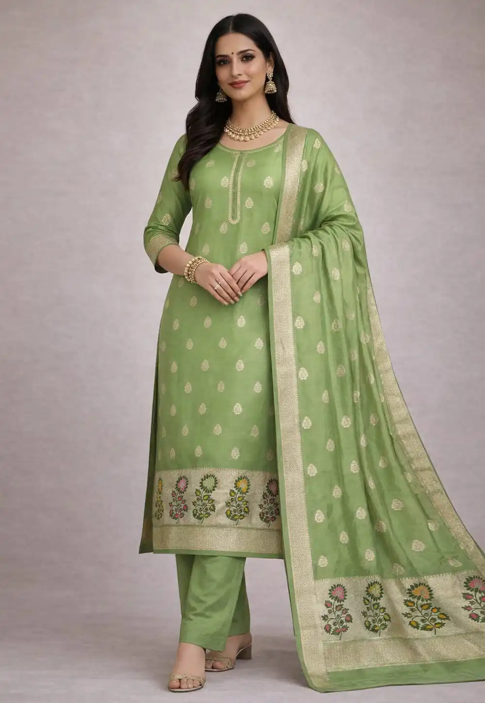 Green Silk Pant Style Suit 330635