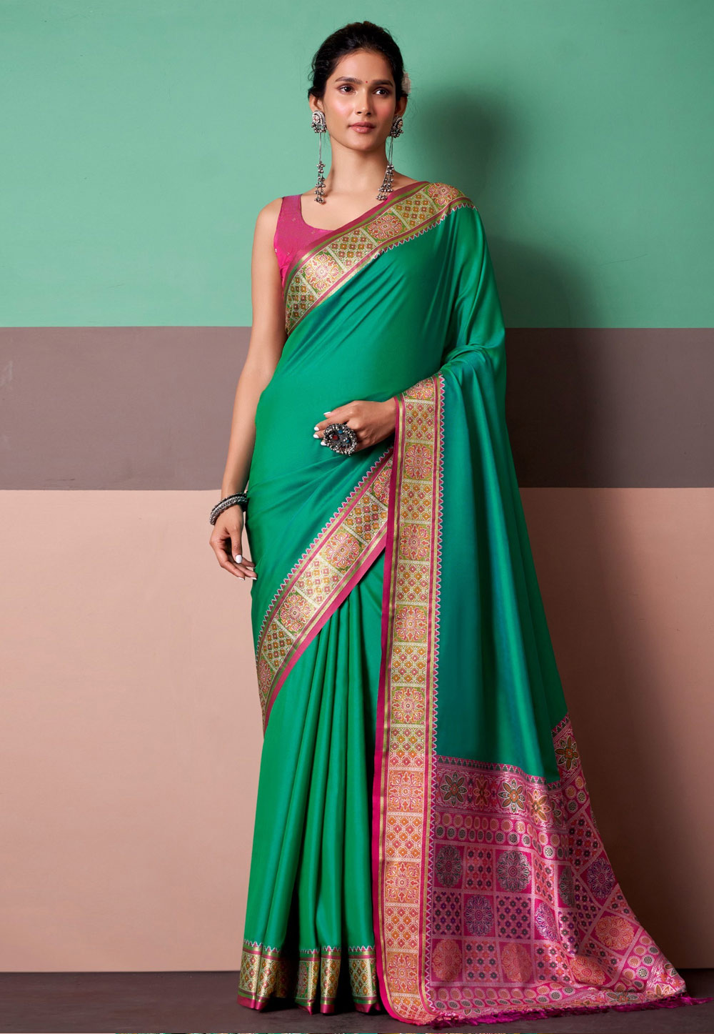 Green Silk Patola Saree 328187