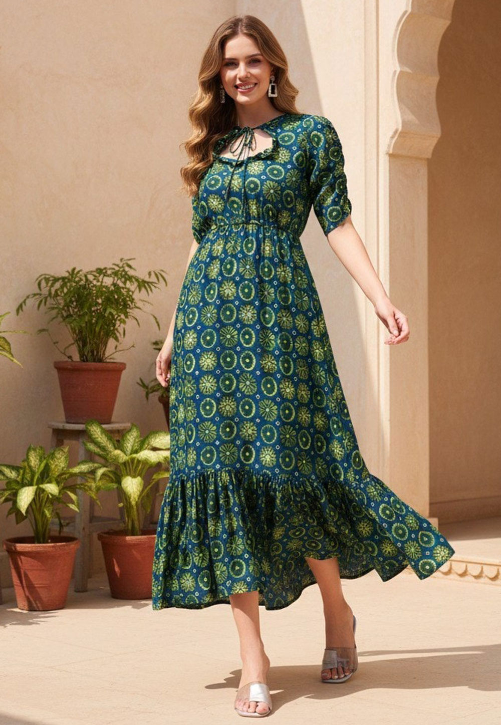 Green Silk Printed Gown 320774