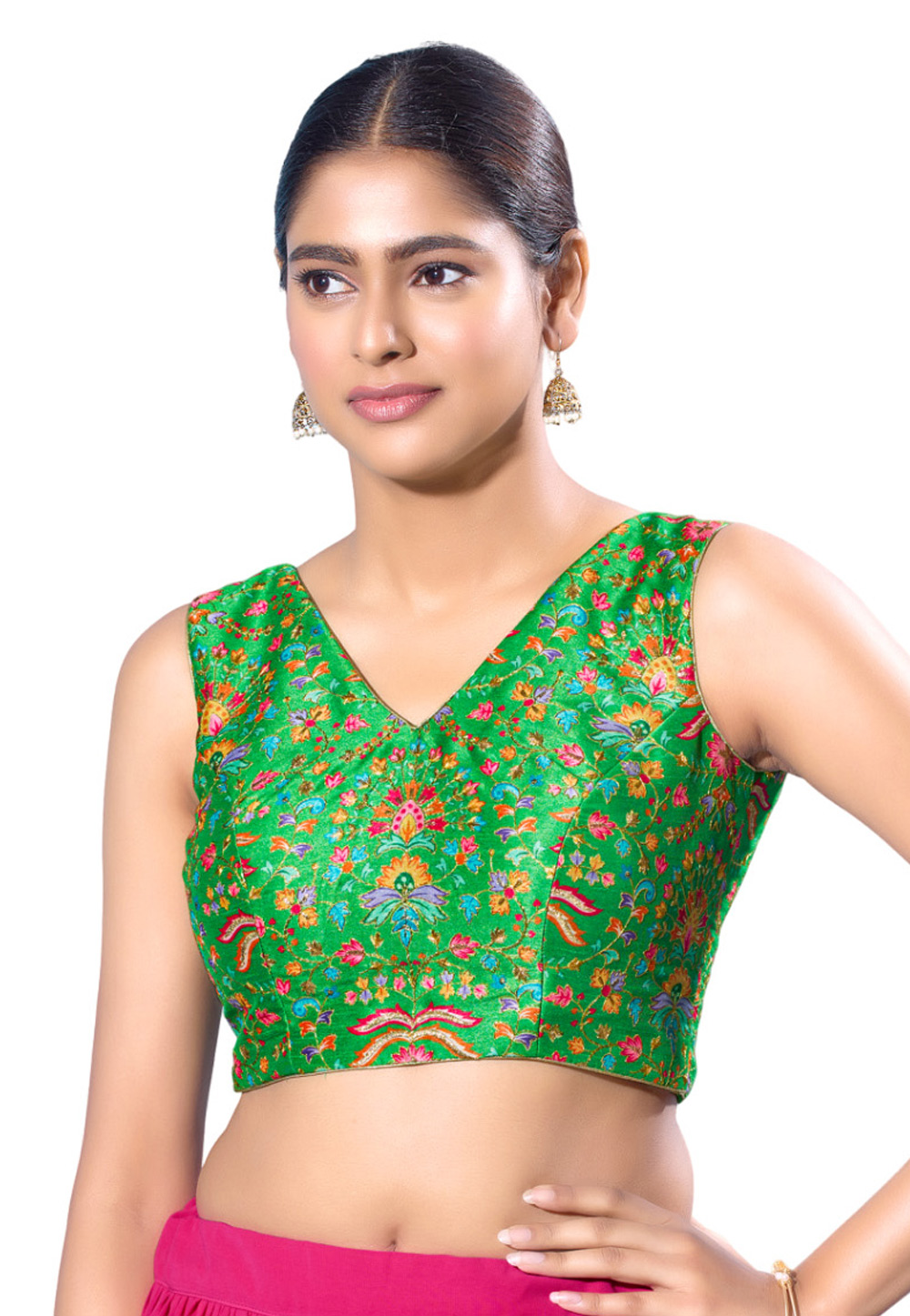 Green Silk Readymade Blouse 285932