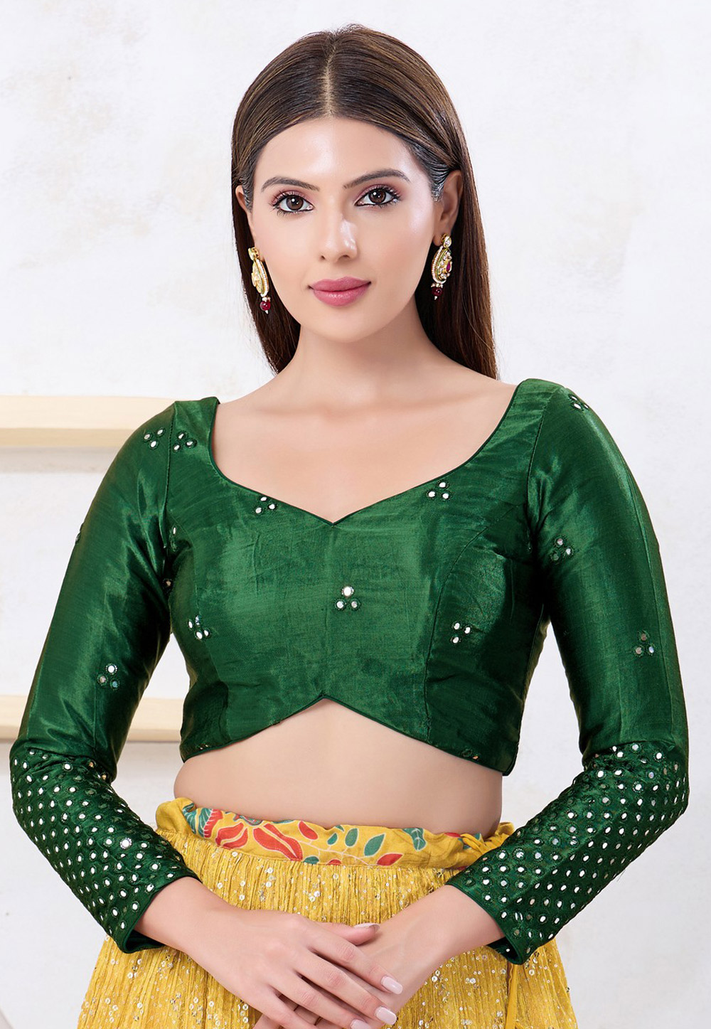 Green Silk Readymade Blouse 325801