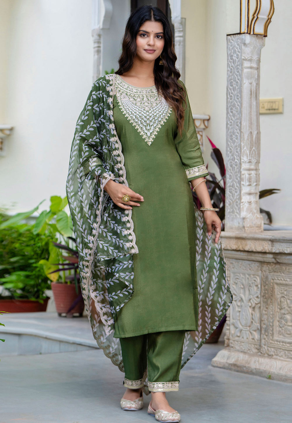 Green Silk Readymade Pakistani Suit 312466