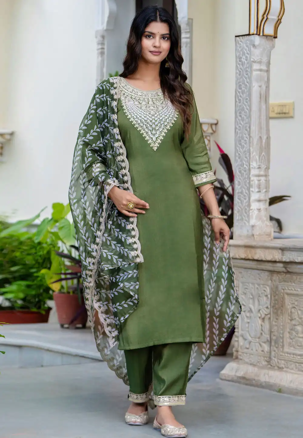 Green Silk Readymade Pakistani Suit 312466