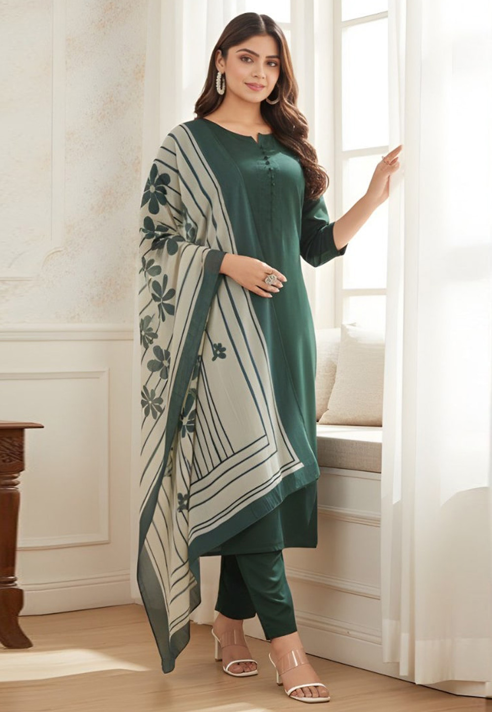 Green Silk Readymade Pakistani Suit 321631