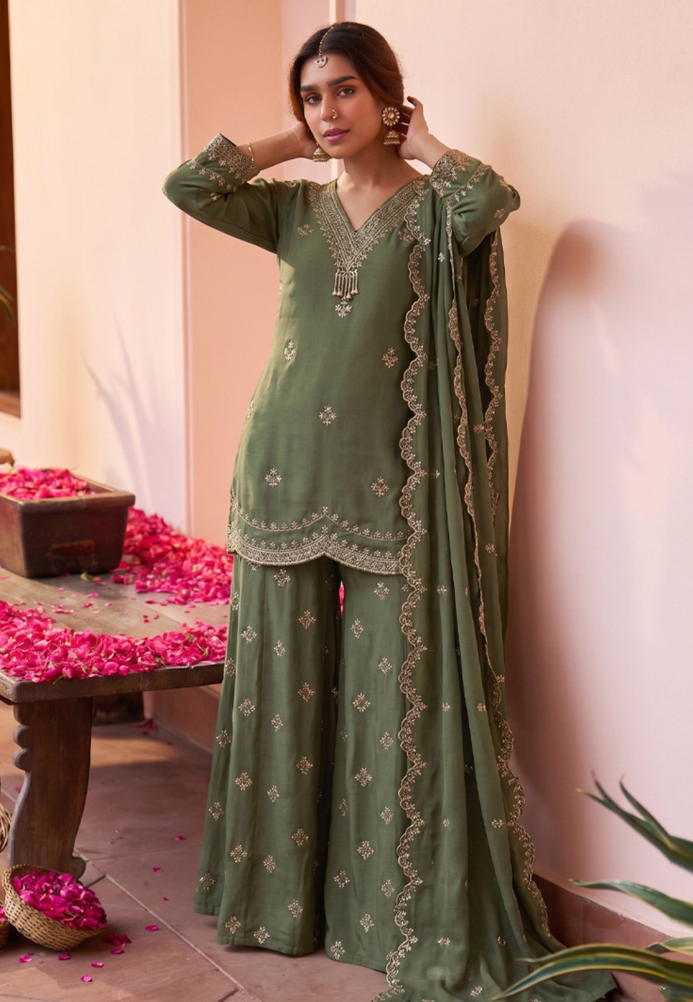 Green Silk Readymade Pakistani Suit 329771