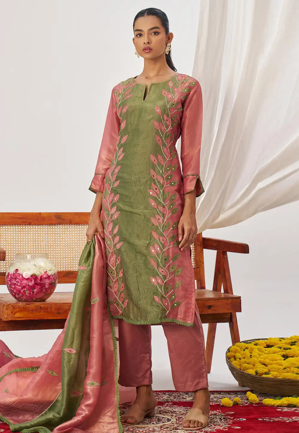 Green Silk Readymade Pant Style Suit 315830