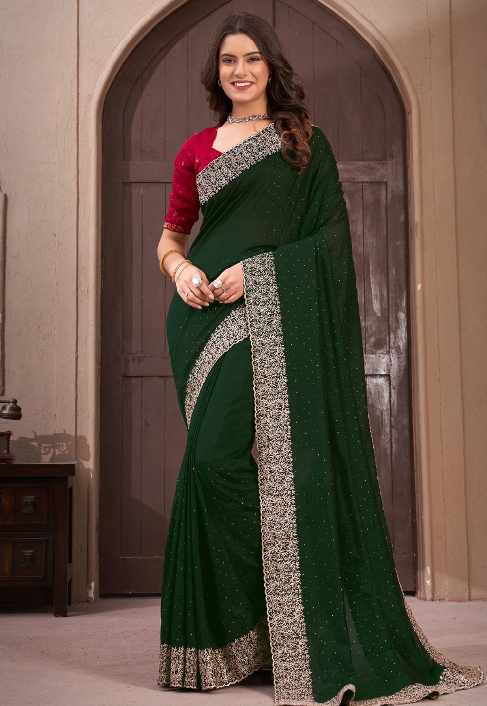Green Silk Saree With Blouse 285508