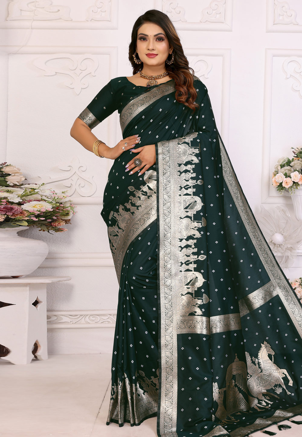 Green Silk Saree With Blouse 307234