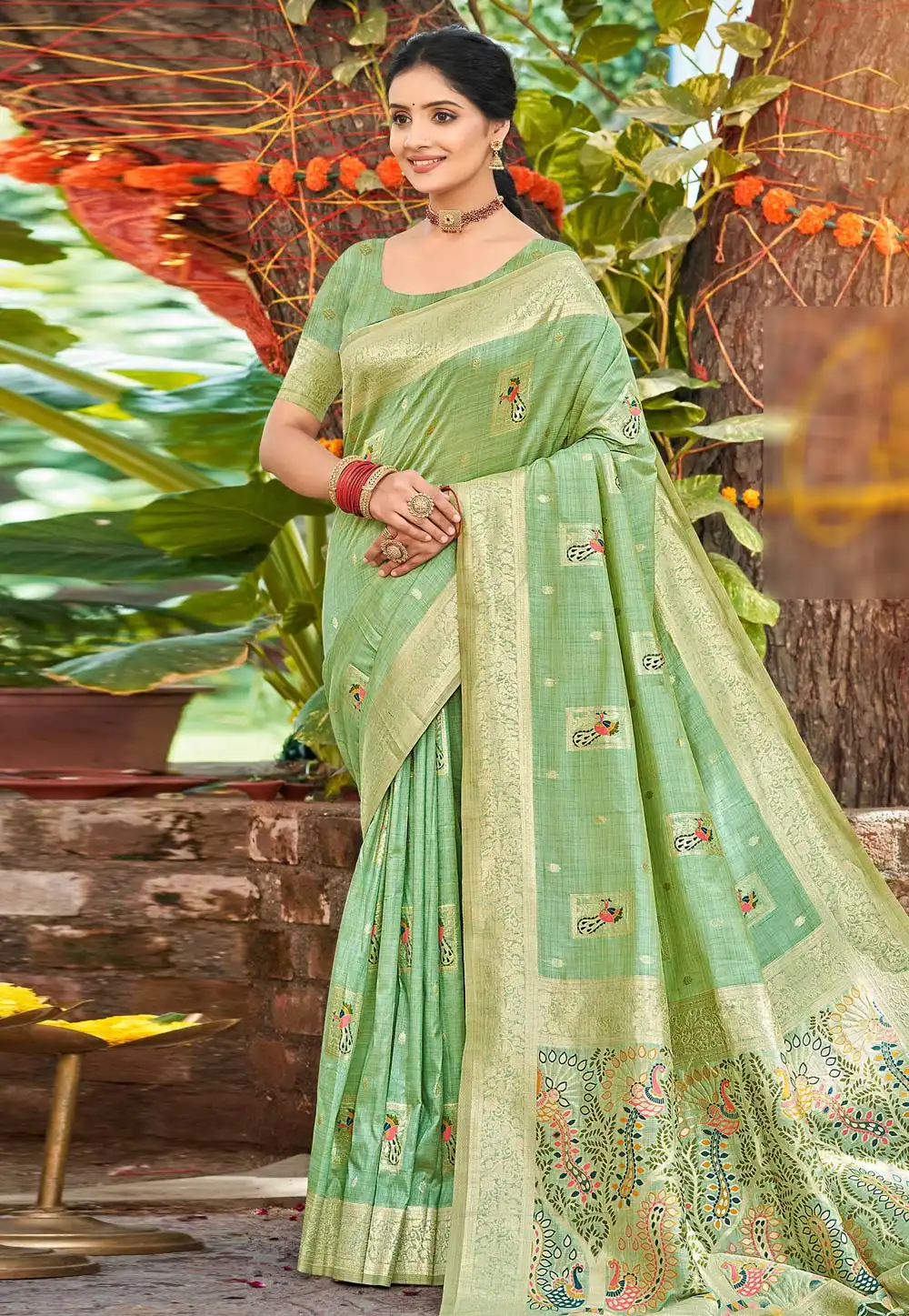 Green Silk Saree With Blouse 315370