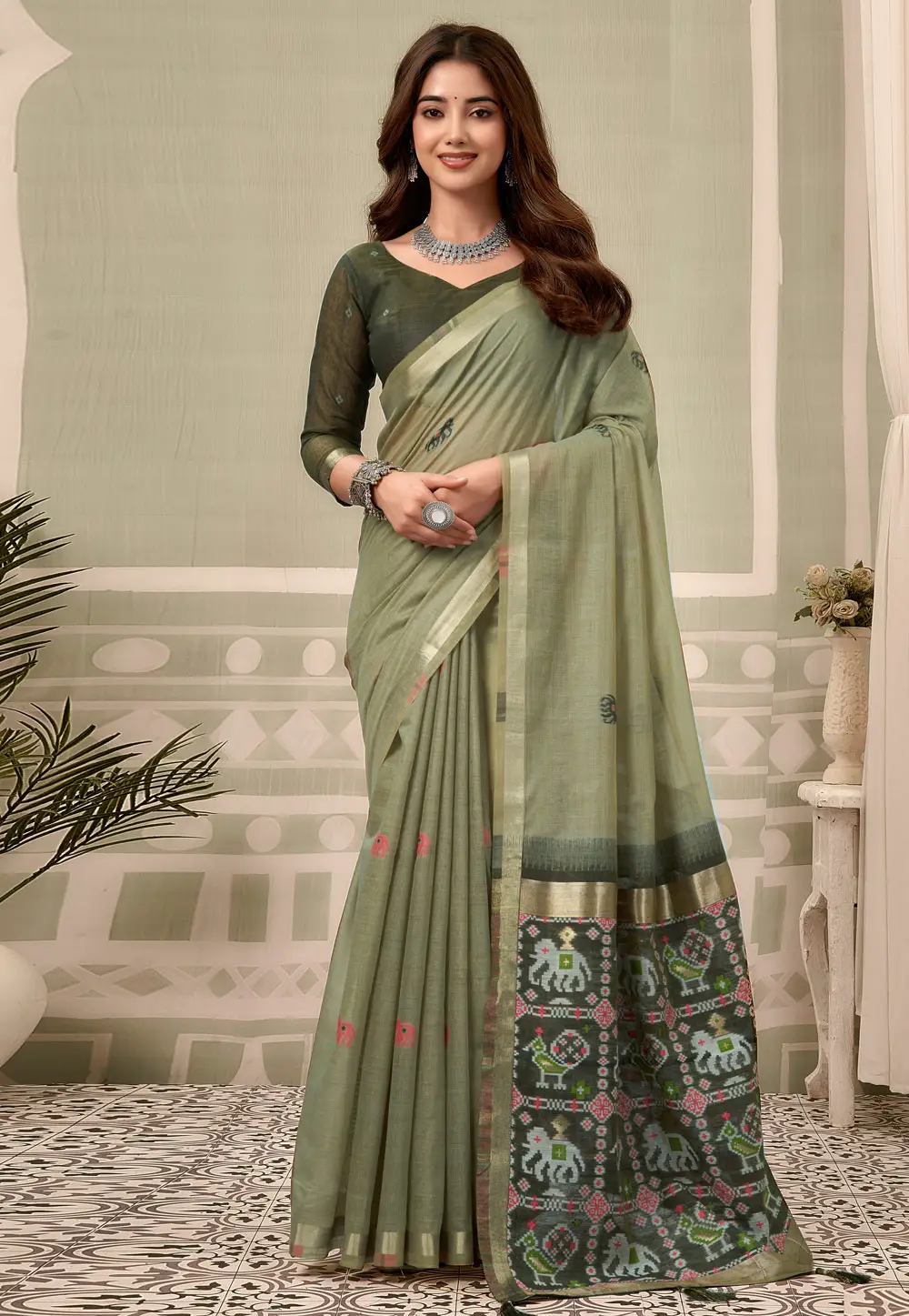 Green Silk Saree With Blouse 331259