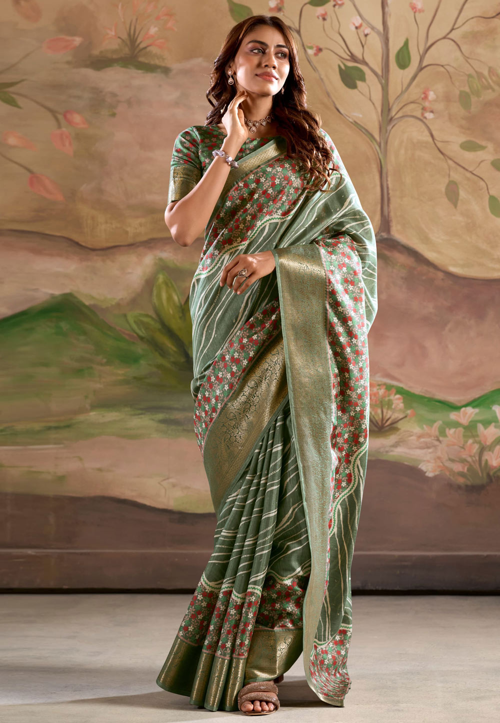 Green Silk Saree With Blouse 307739