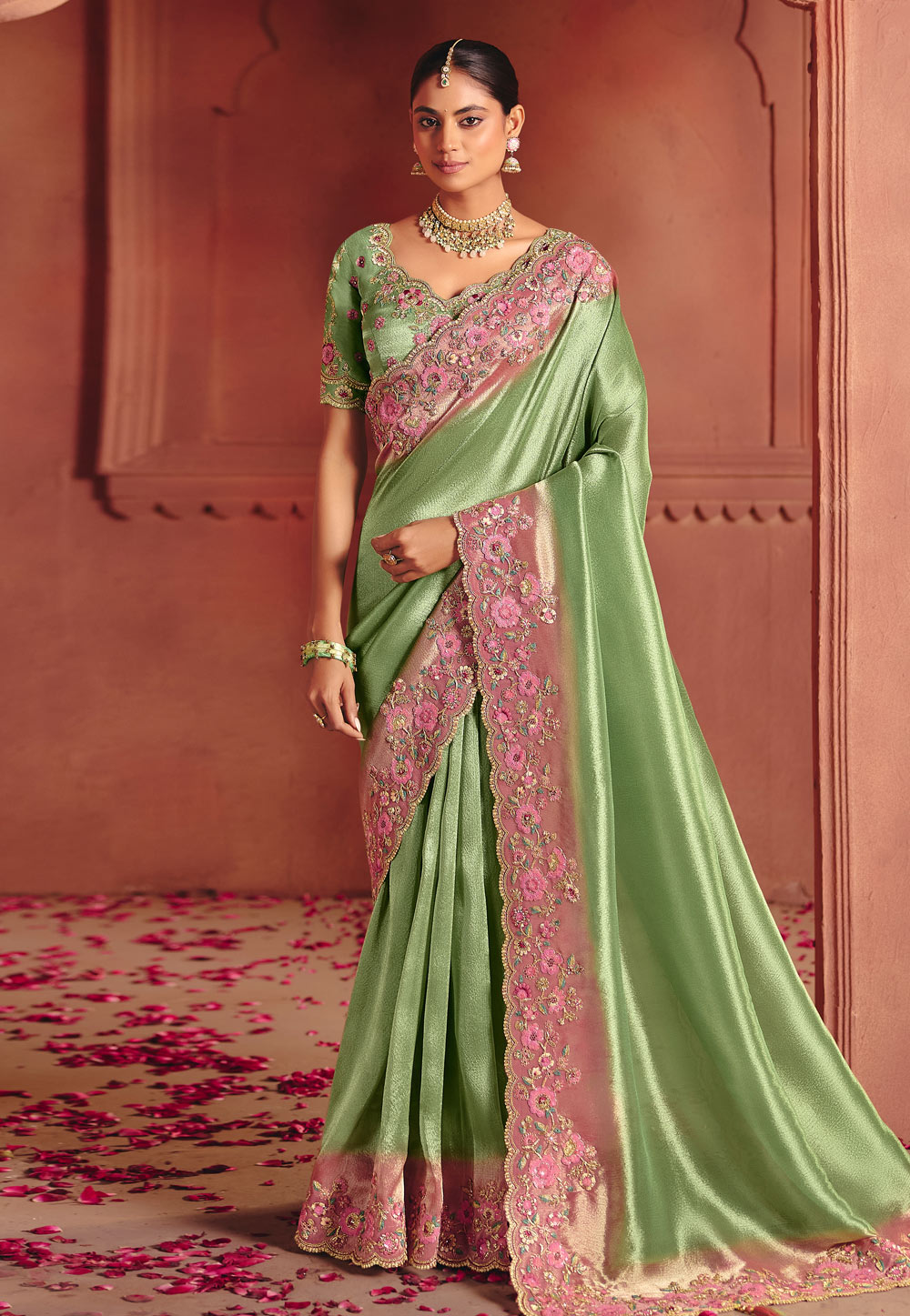 Green Silk Saree With Blouse 324666