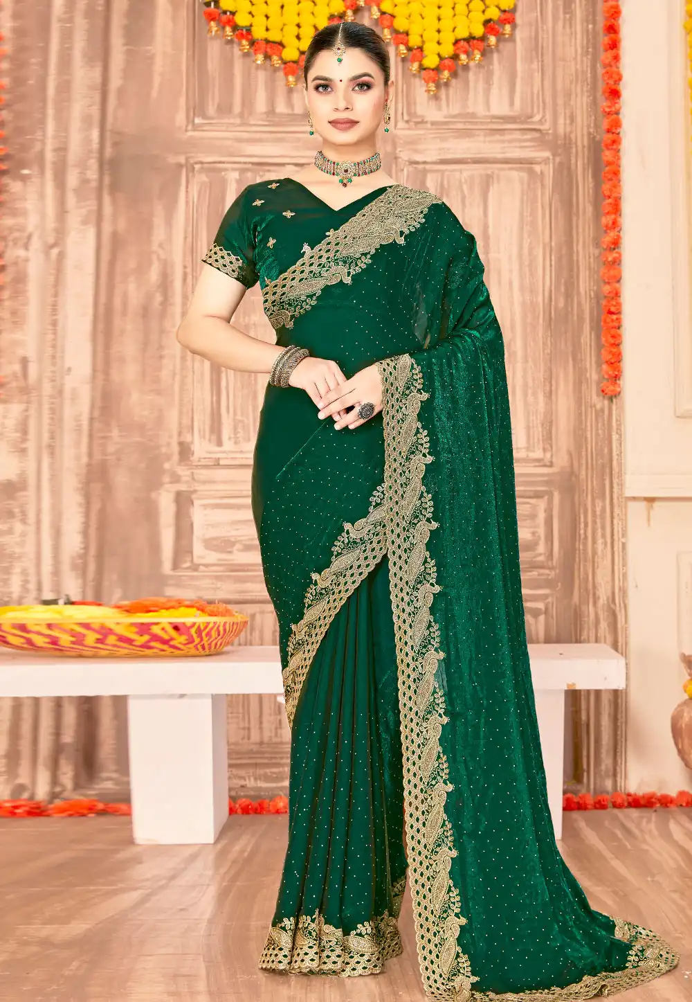 Green Silk Saree With Blouse 317250