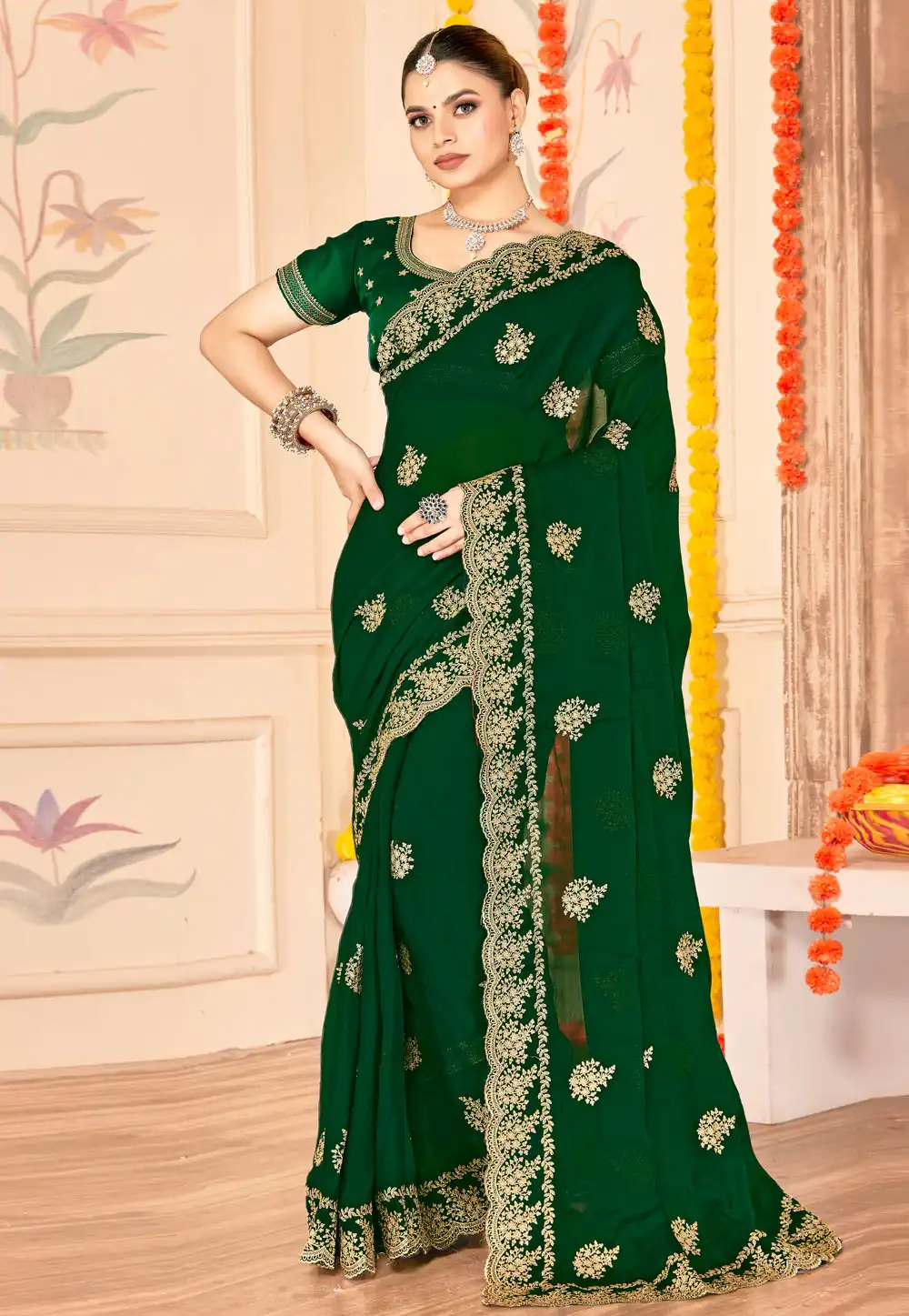 Green Silk Saree With Blouse 317474