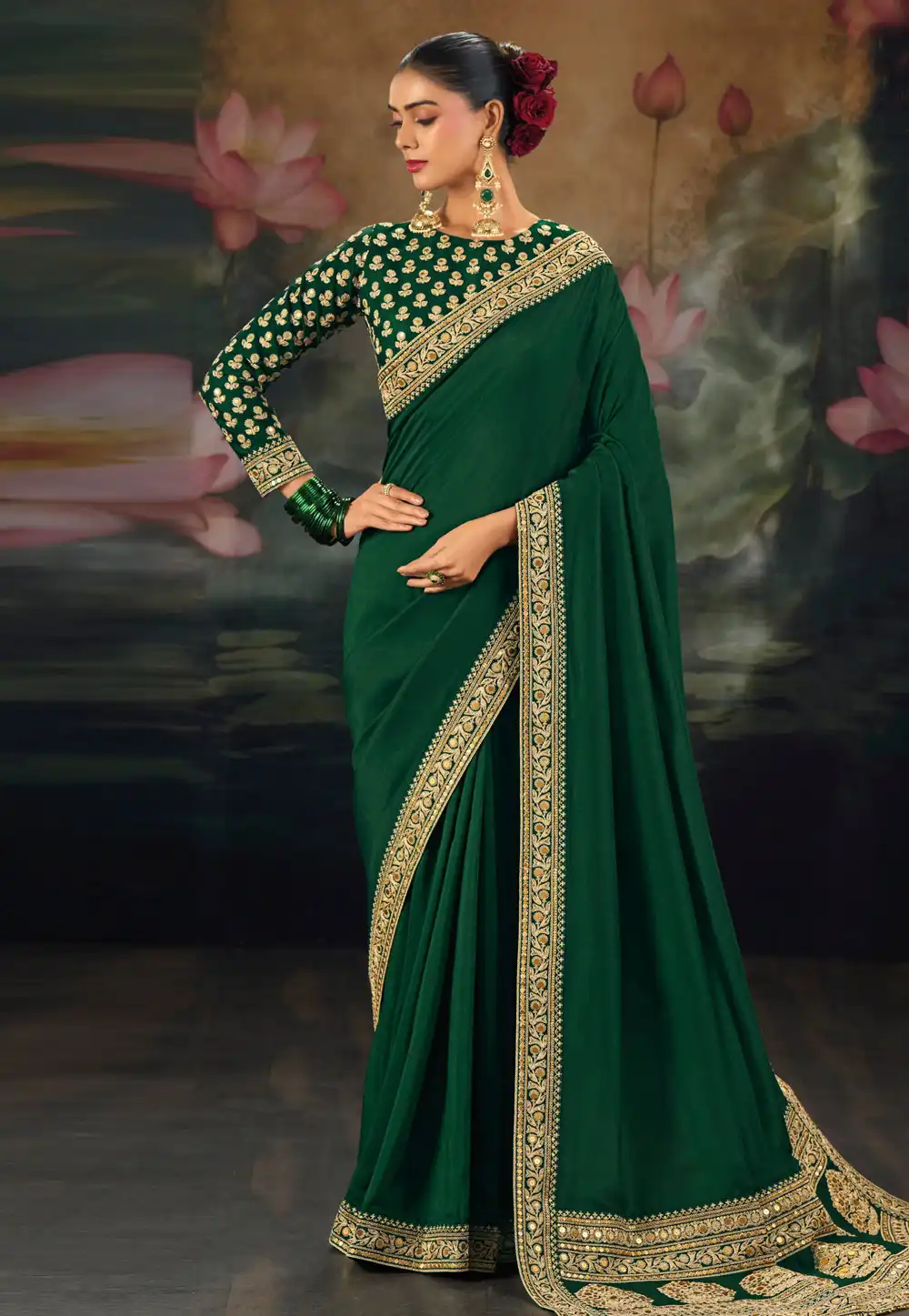Green Silk Saree With Blouse 325710